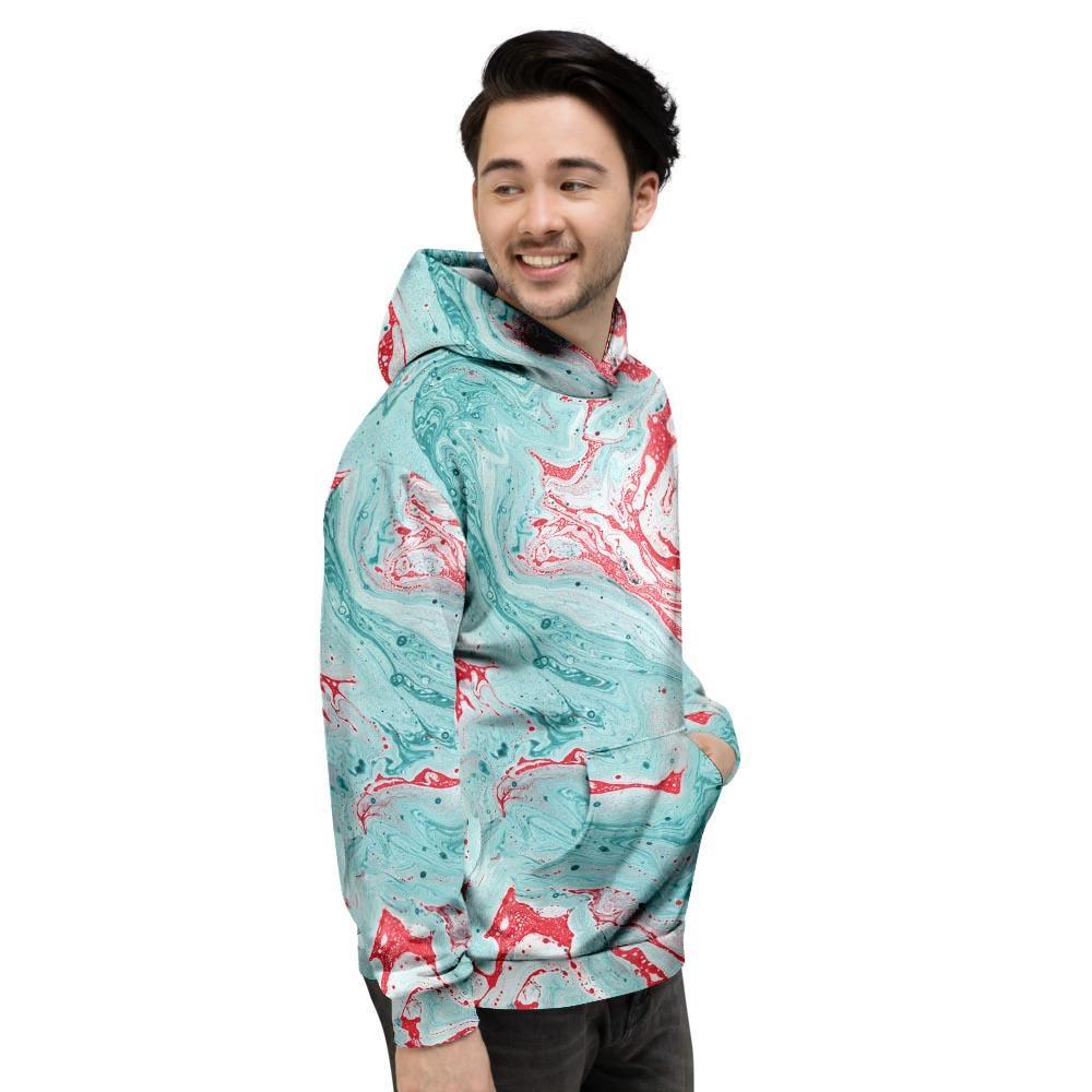 Mixed Red and Turquoise Marble Men's Hoodie-grizzshop