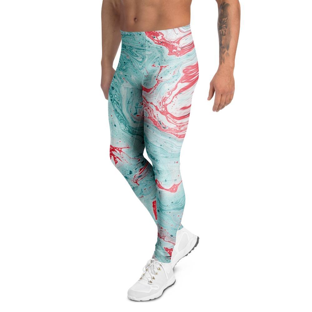 Mixed Red and Turquoise Marble Men's Leggings-grizzshop