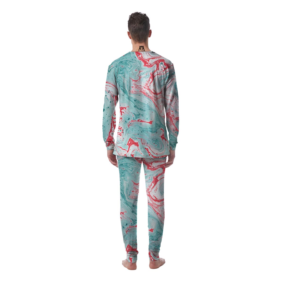 Mixed Red and Turquoise Marble Men's Pajamas-grizzshop