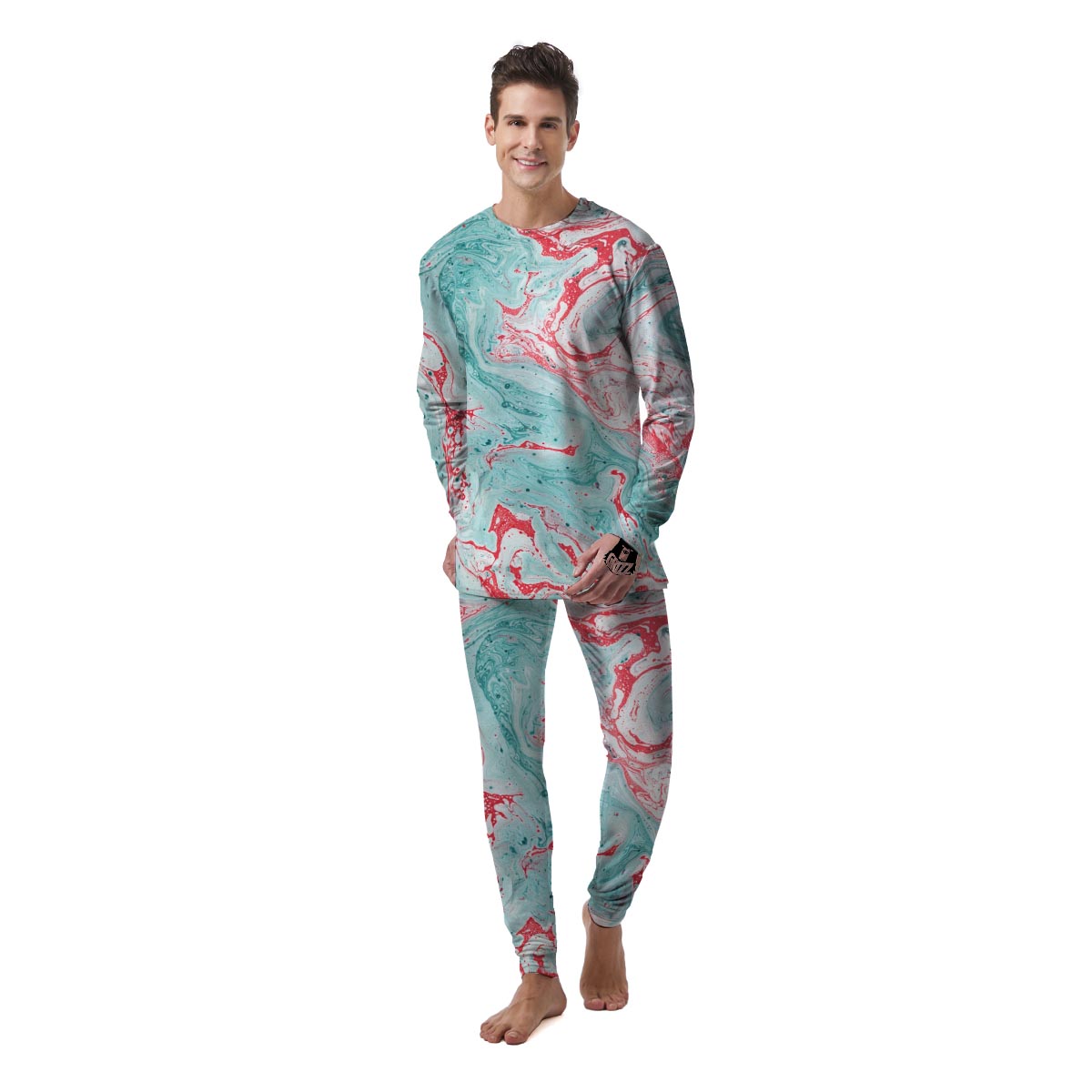 Mixed Red and Turquoise Marble Men's Pajamas-grizzshop