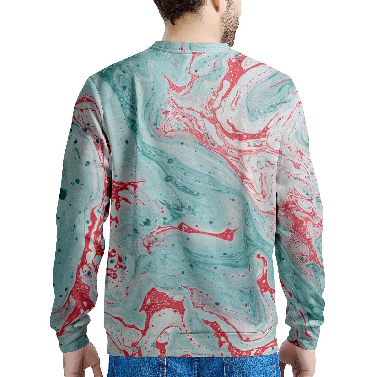 Mixed Red and Turquoise Marble Men's Sweatshirt-grizzshop