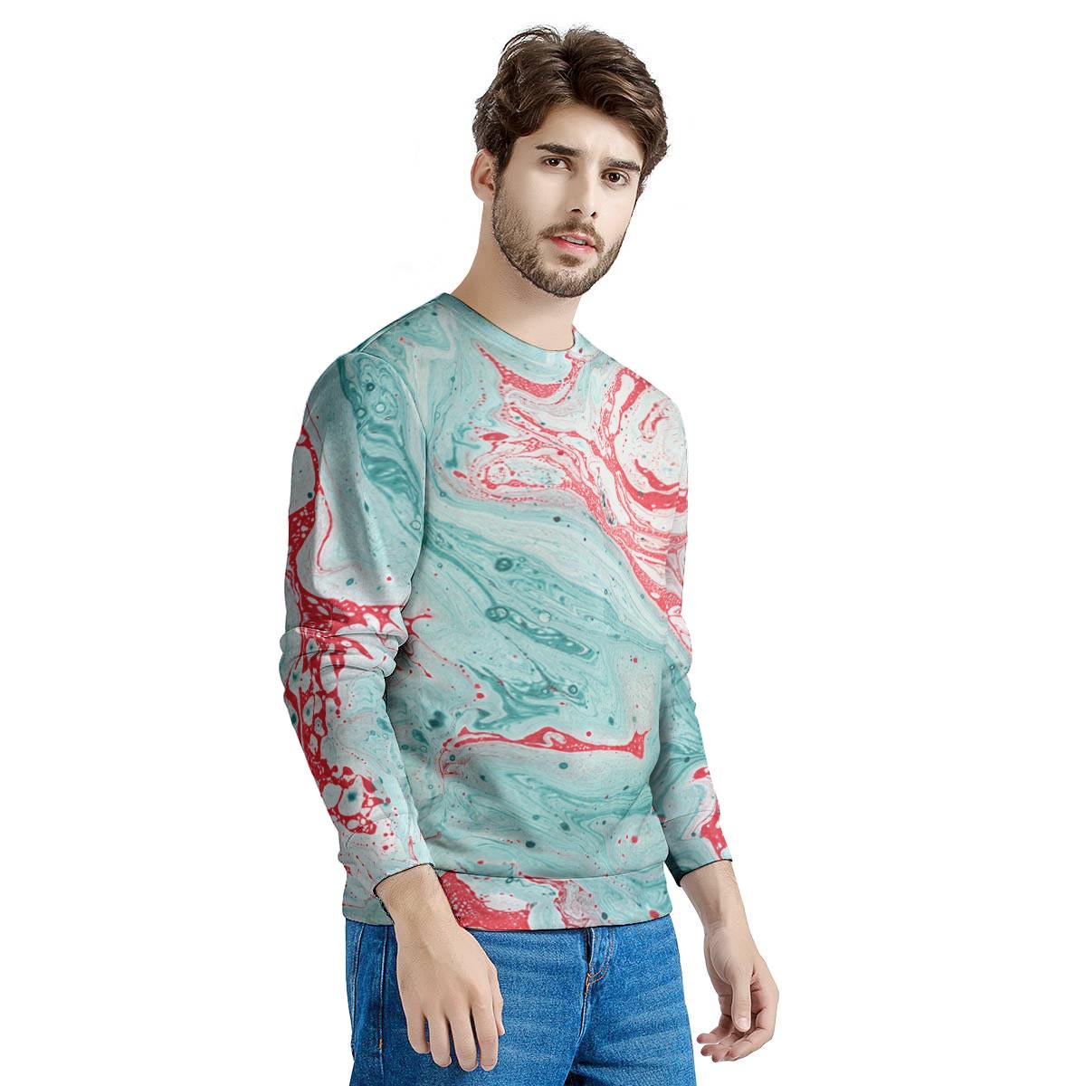 Mixed Red and Turquoise Marble Men's Sweatshirt-grizzshop