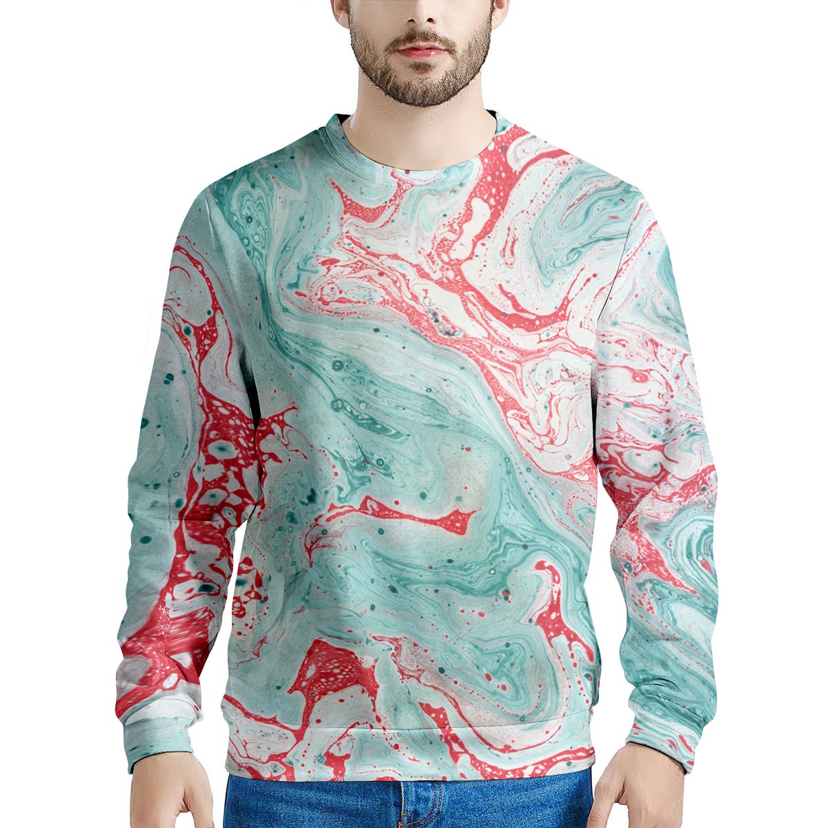 Mixed Red and Turquoise Marble Men's Sweatshirt-grizzshop