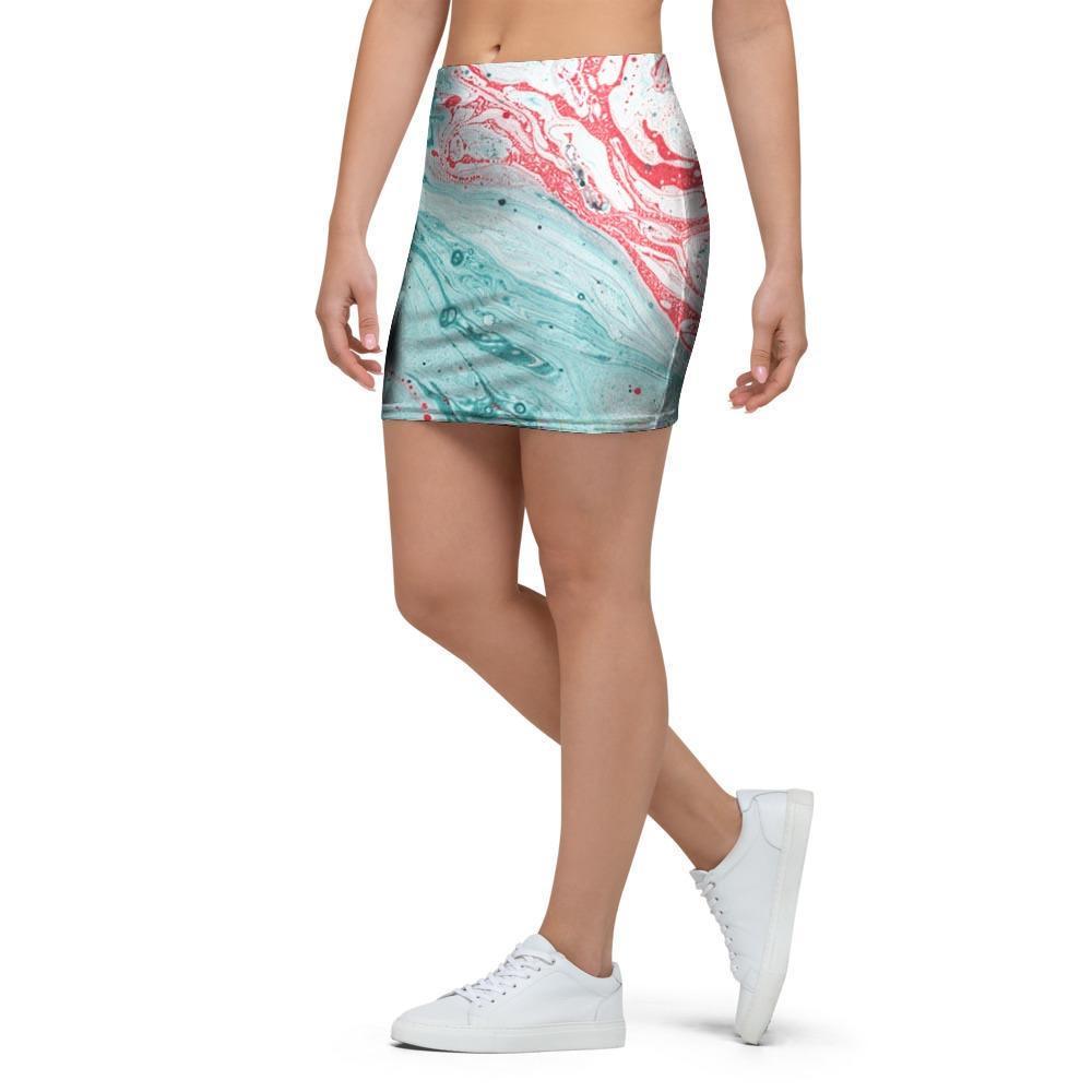 Mixed Red and Turquoise Marble Mini Skirt-grizzshop