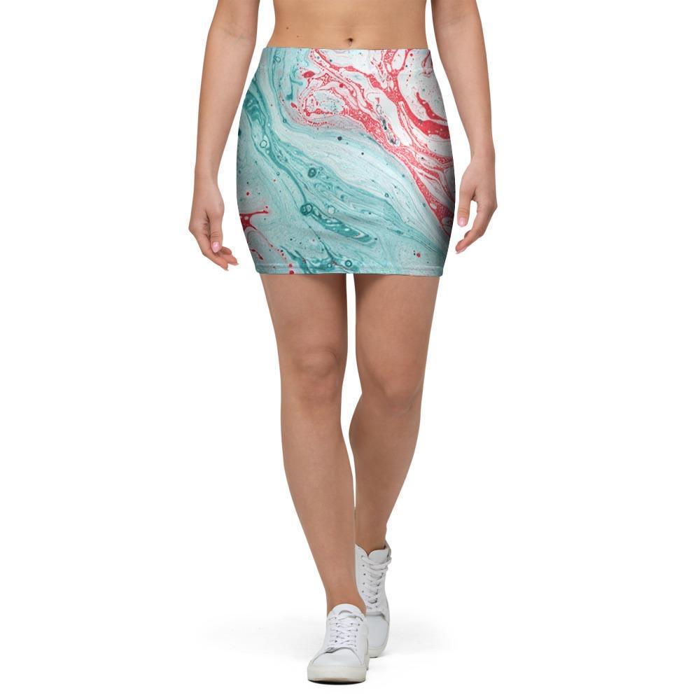 Mixed Red and Turquoise Marble Mini Skirt-grizzshop
