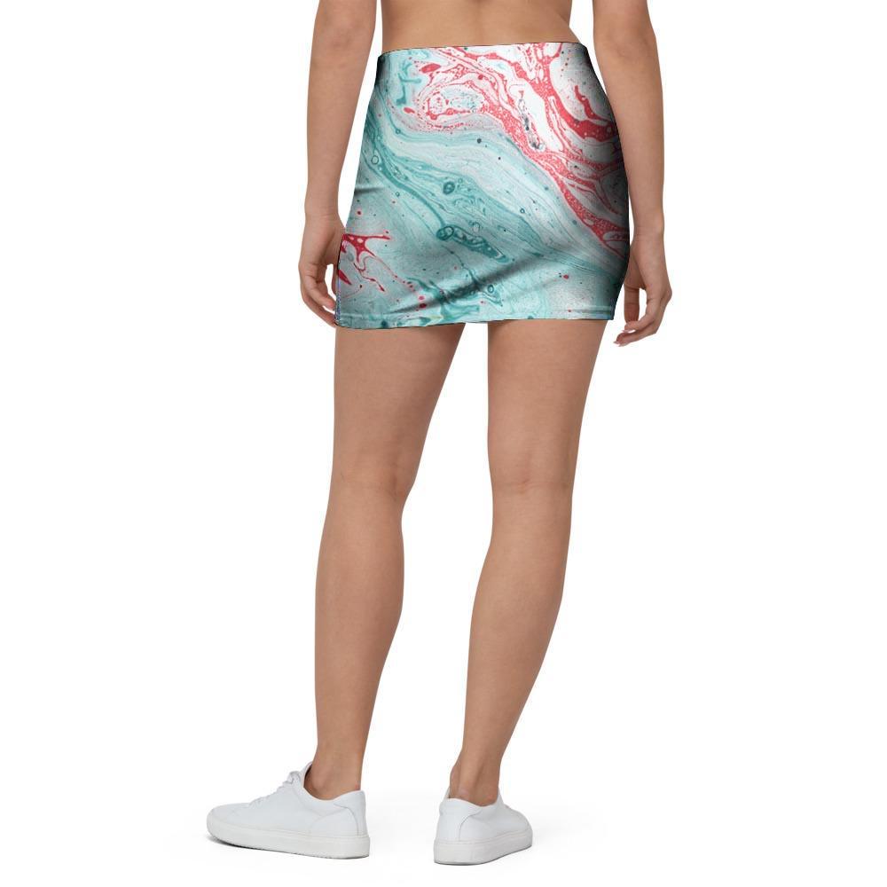 Mixed Red and Turquoise Marble Mini Skirt-grizzshop