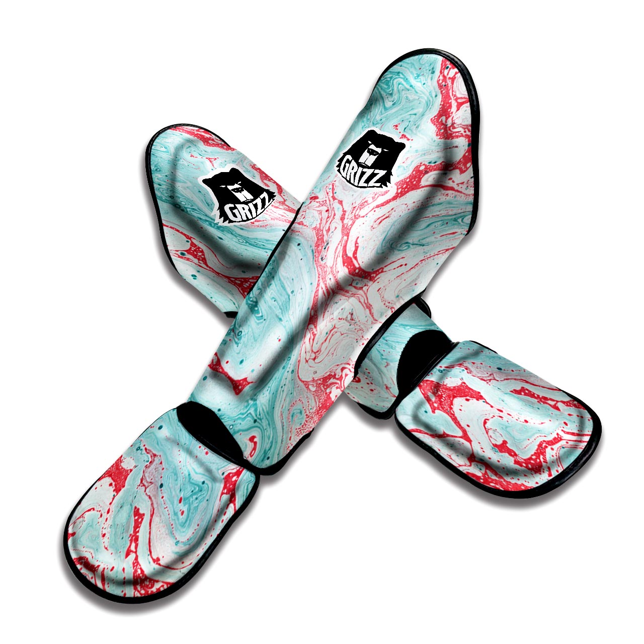 Mixed Red and Turquoise Marble Muay Thai Shin Guard-grizzshop