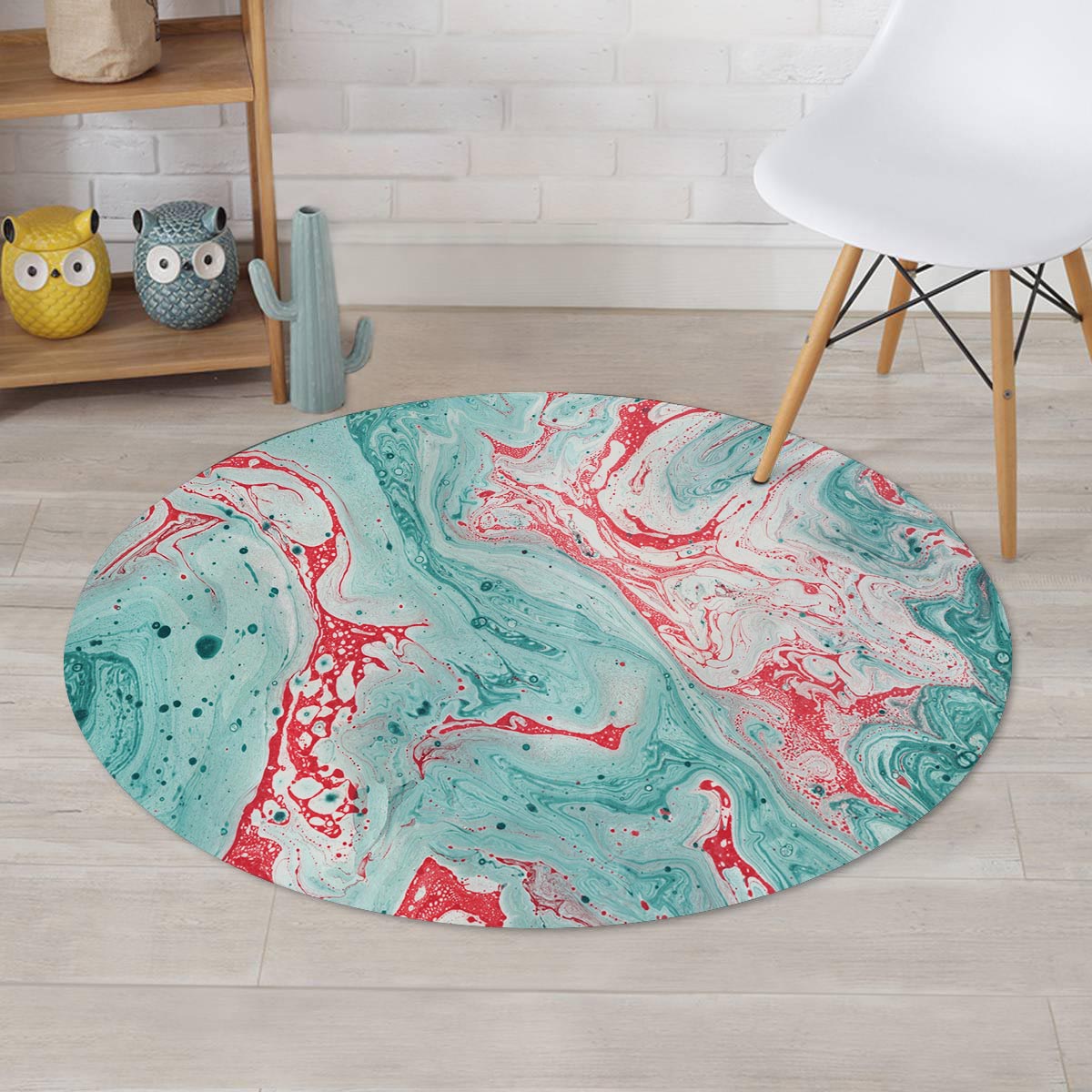 Mixed Red and Turquoise Marble Round Rug-grizzshop