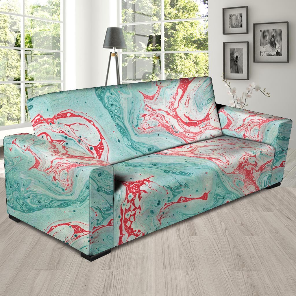 Mixed Red and Turquoise Marble Sofa Cover-grizzshop