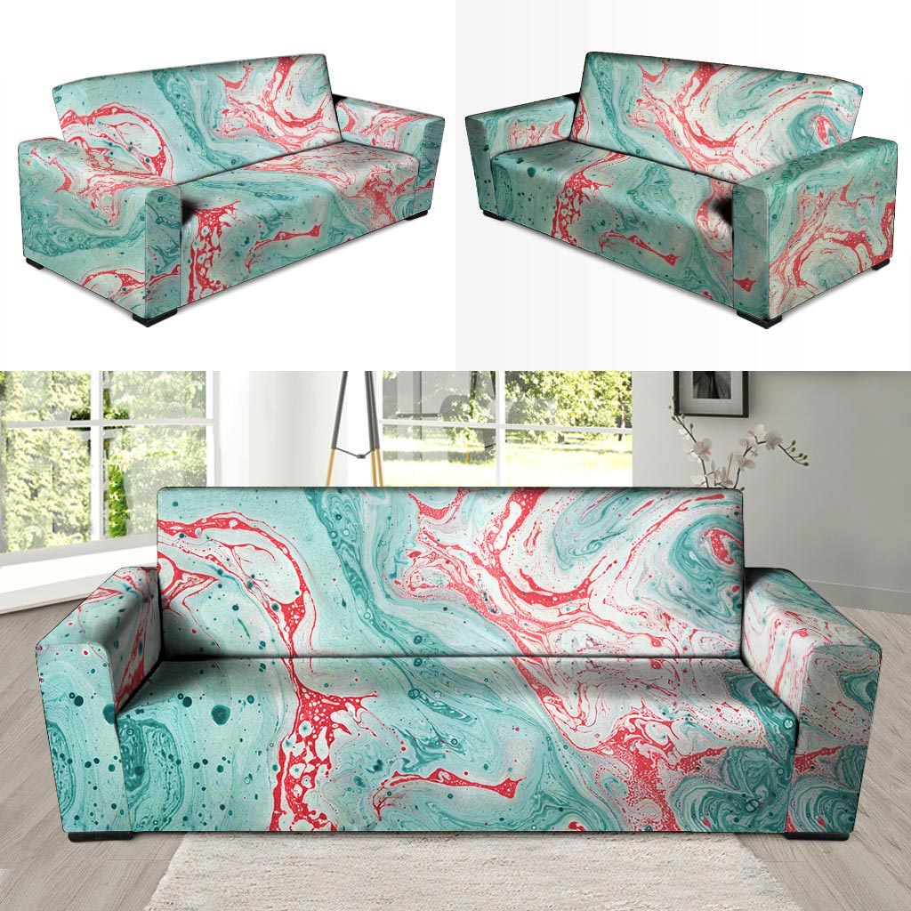 Mixed Red and Turquoise Marble Sofa Cover-grizzshop