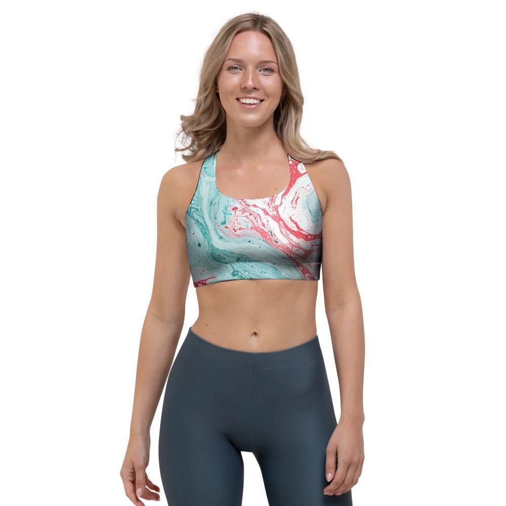 Mixed Red and Turquoise Marble Sports Bra-grizzshop