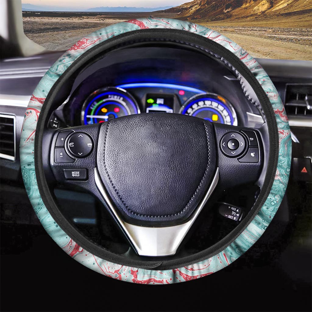 Mixed Red and Turquoise Marble Steering Wheel Cover-grizzshop