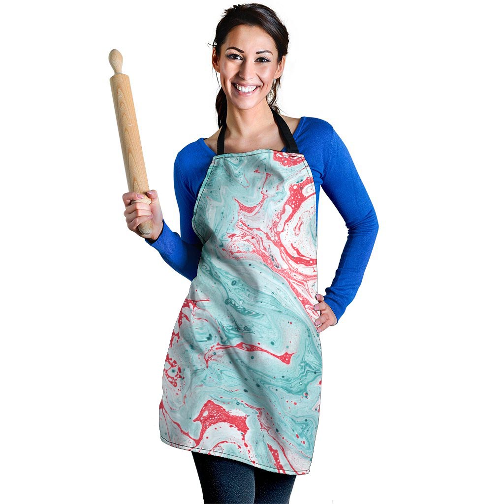 Mixed Red and Turquoise Marble Women's Apron-grizzshop