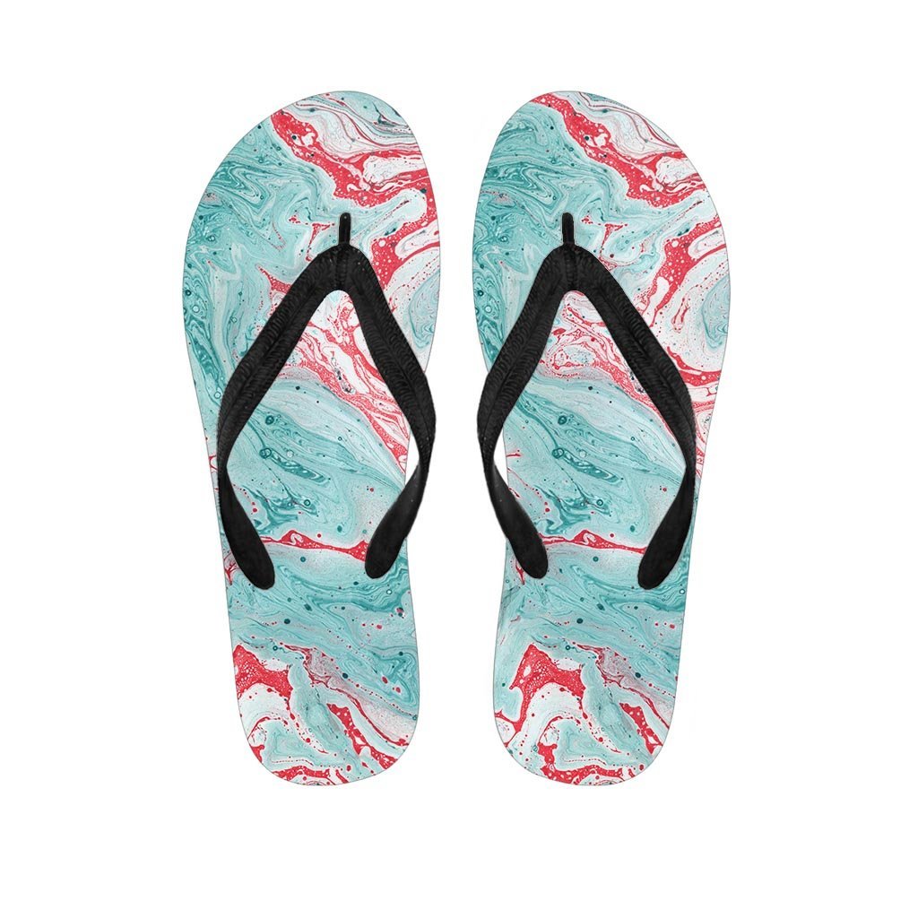Mixed Red and Turquoise Marble Women's Flip Flops-grizzshop