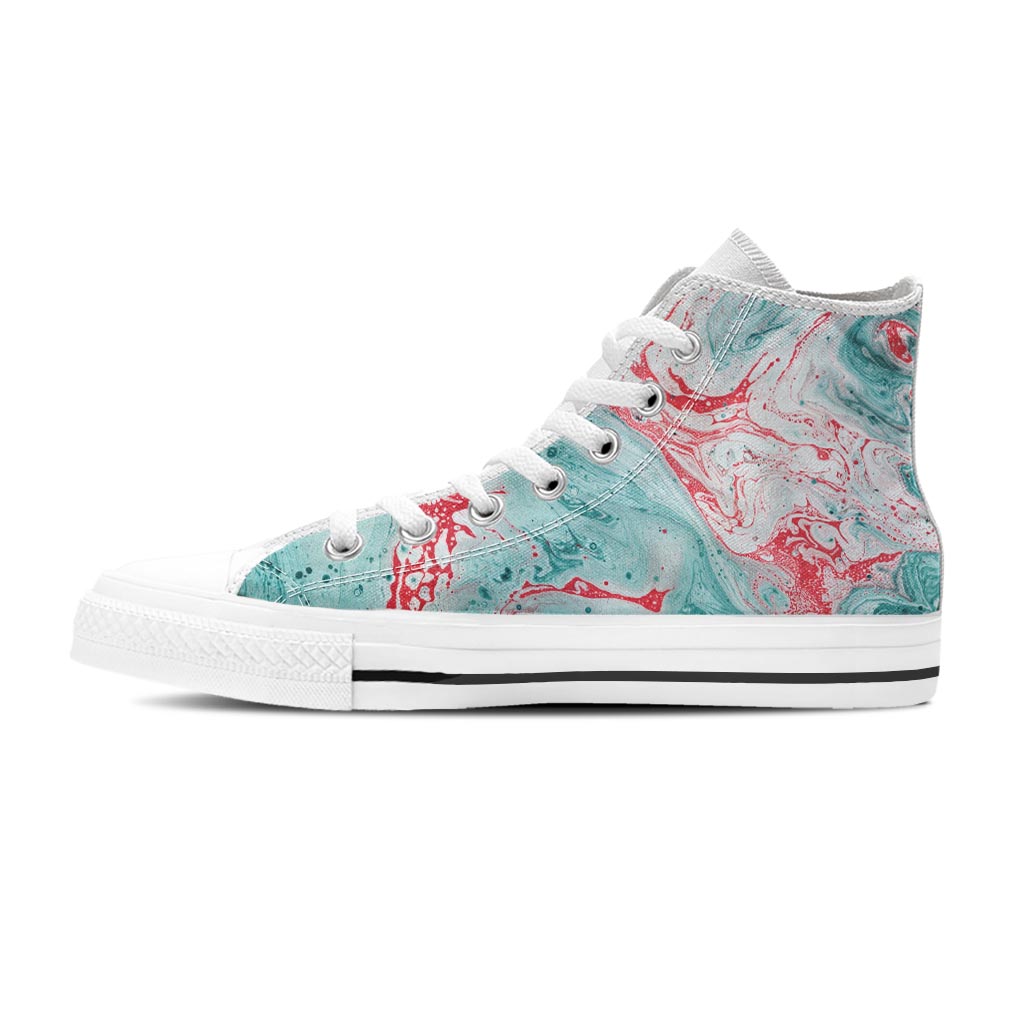 Mixed Red and Turquoise Marble Women's High Top Shoes-grizzshop