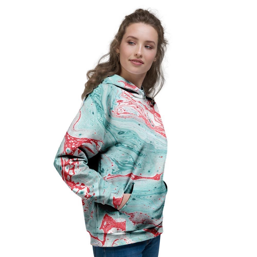 Mixed Red and Turquoise Marble Women's Hoodie-grizzshop