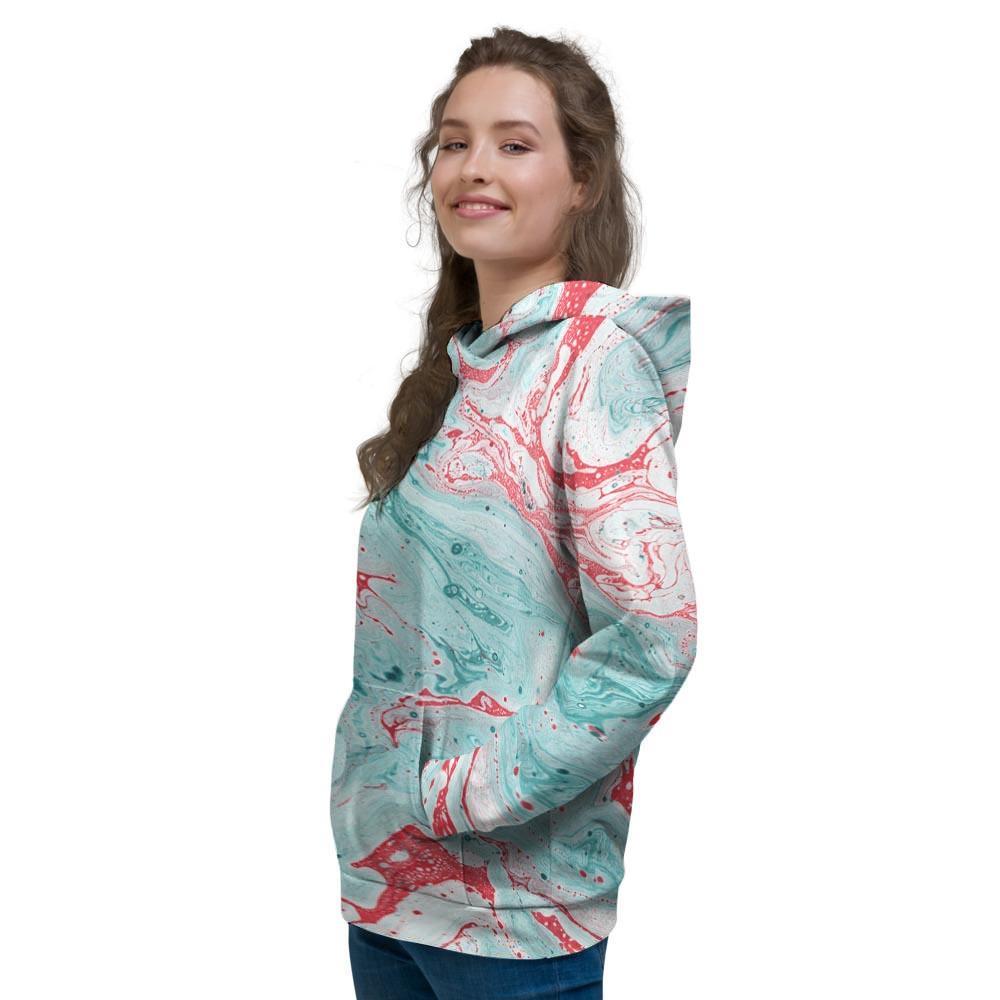 Mixed Red and Turquoise Marble Women's Hoodie-grizzshop