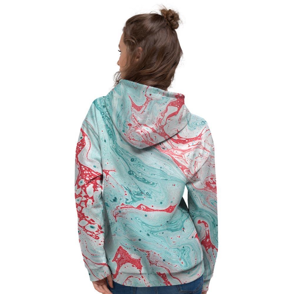 Mixed Red and Turquoise Marble Women's Hoodie-grizzshop