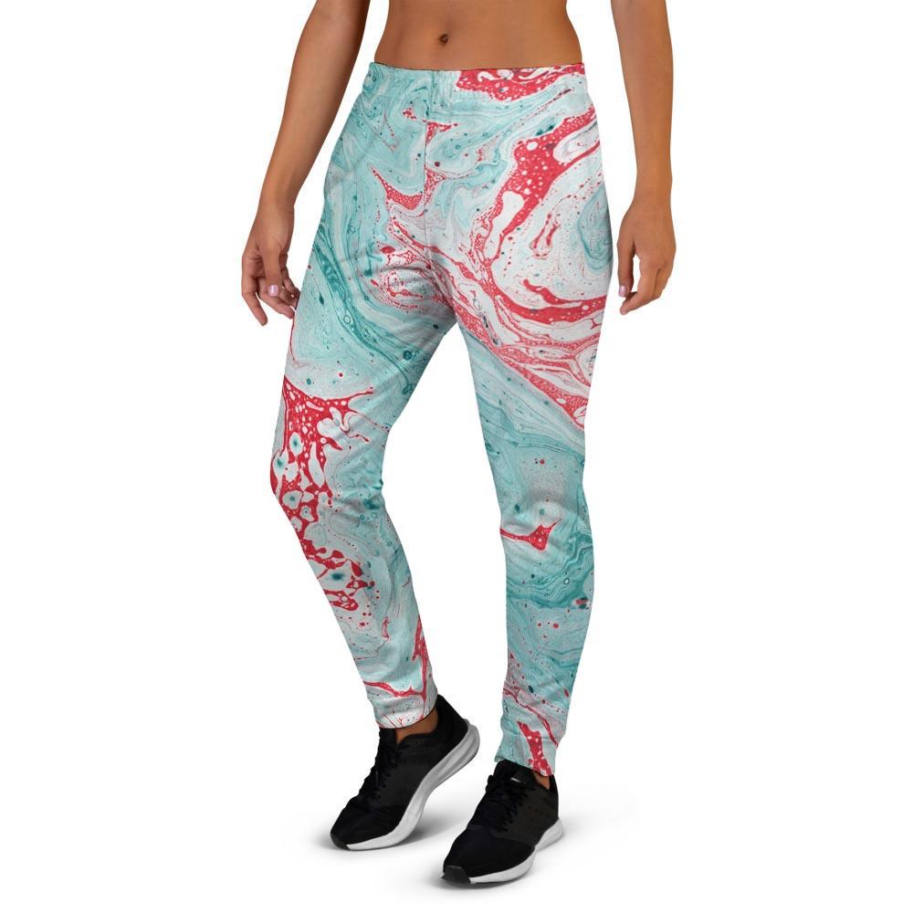 Mixed Red and Turquoise Marble Women's Joggers-grizzshop