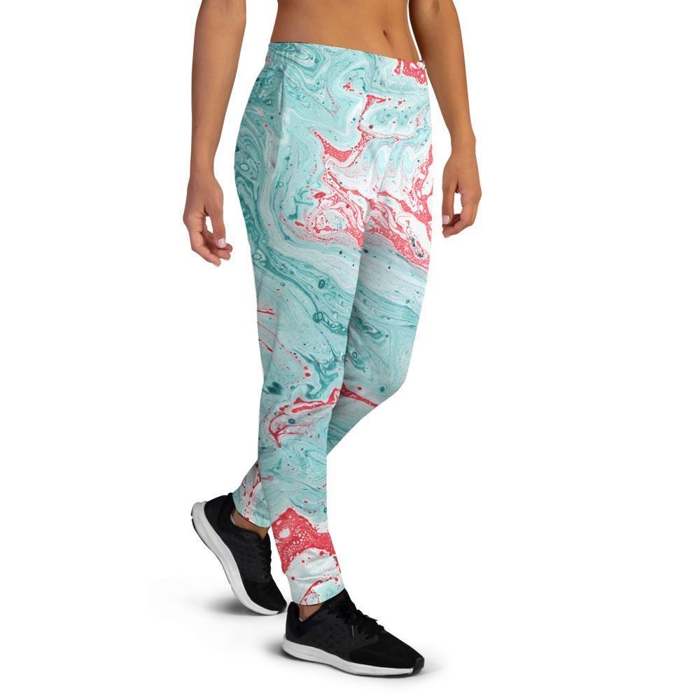 Mixed Red and Turquoise Marble Women's Joggers-grizzshop