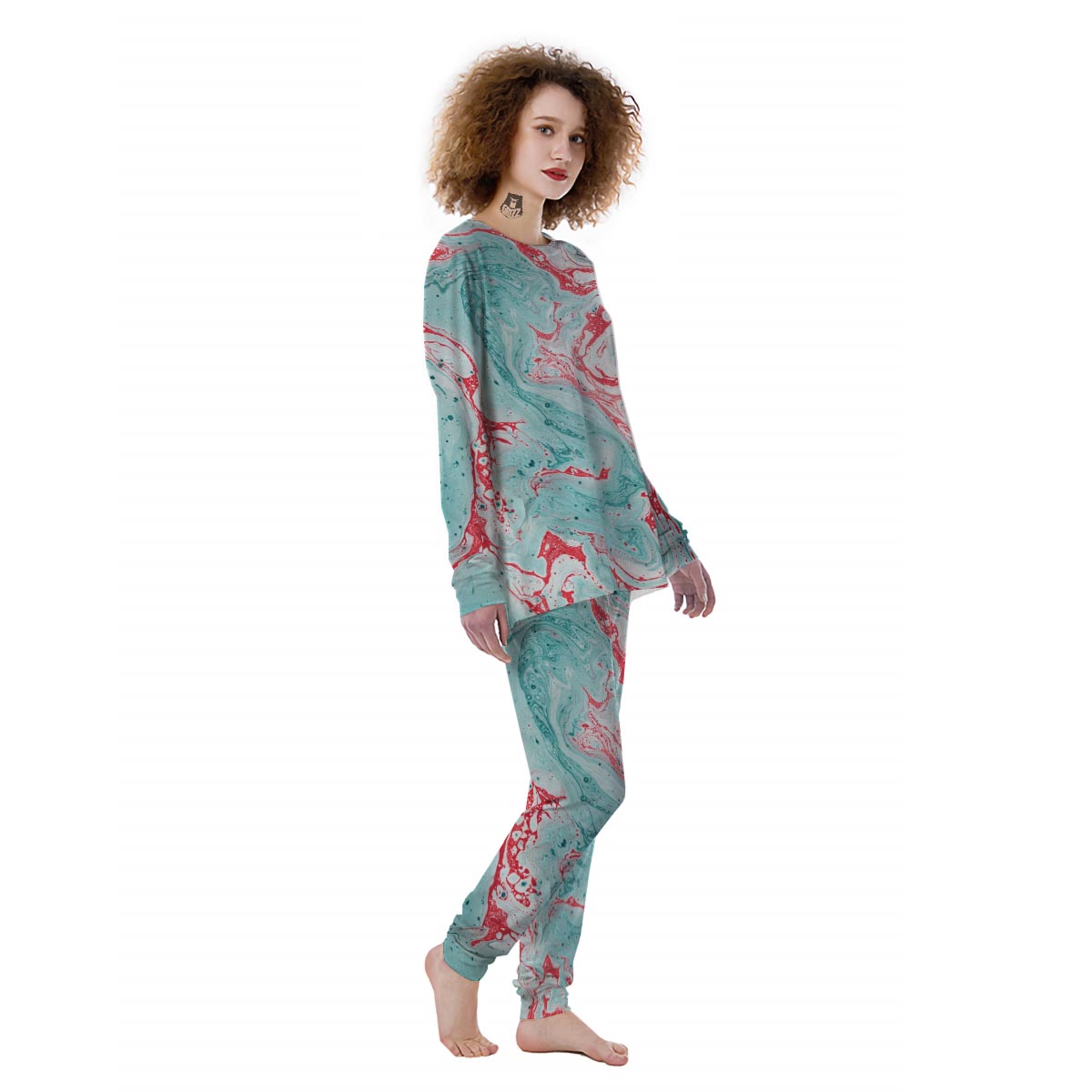 Mixed Red and Turquoise Marble Women's Pajamas-grizzshop