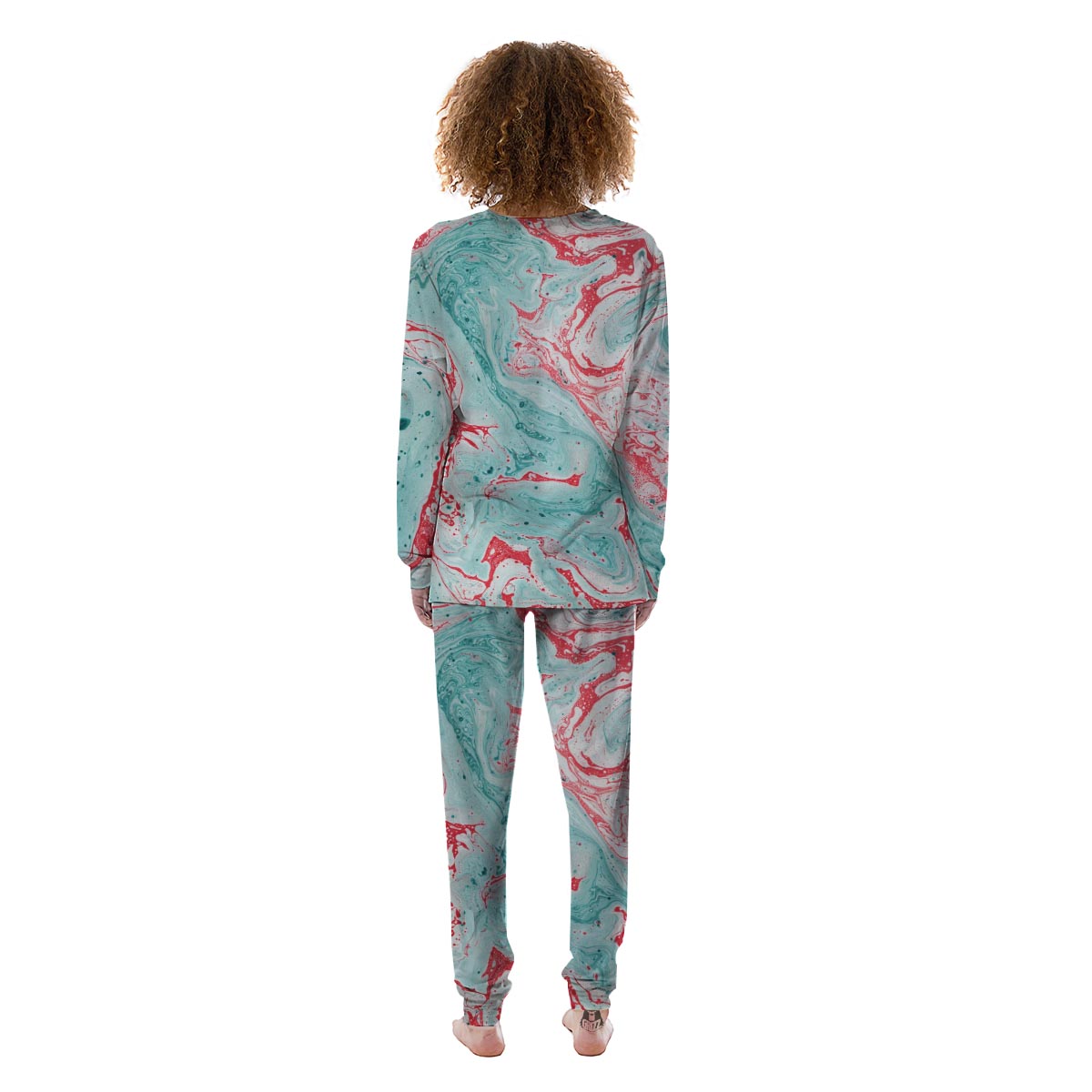 Mixed Red and Turquoise Marble Women's Pajamas-grizzshop