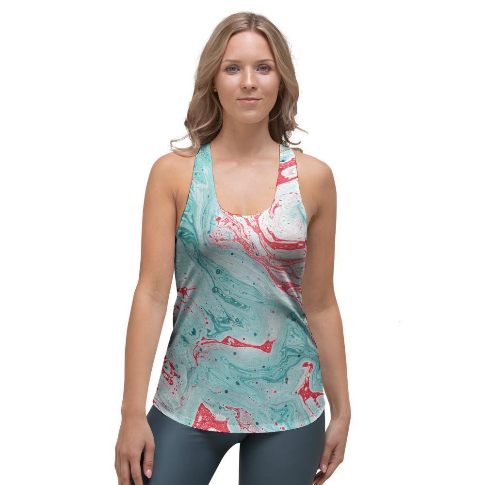 Mixed Red and Turquoise Marble Women's Racerback Tank Top-grizzshop