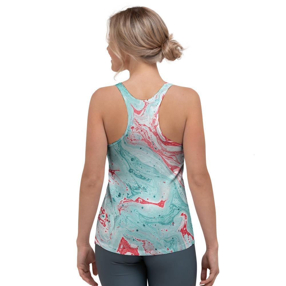 Mixed Red and Turquoise Marble Women's Racerback Tank Top-grizzshop