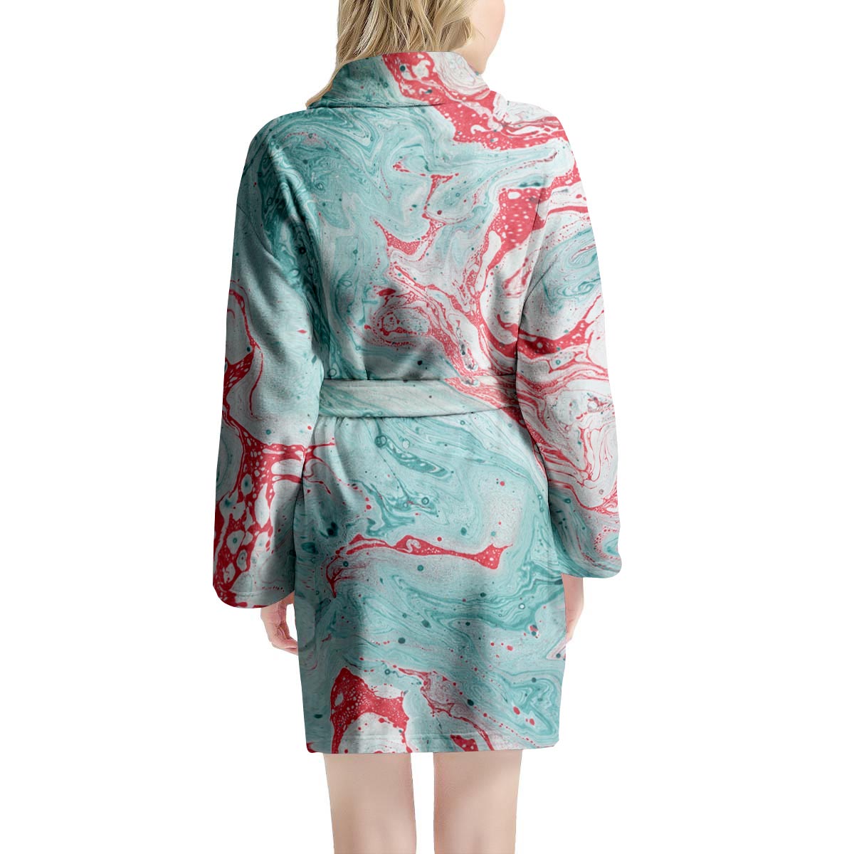 Mixed Red and Turquoise Marble Women's Robe-grizzshop