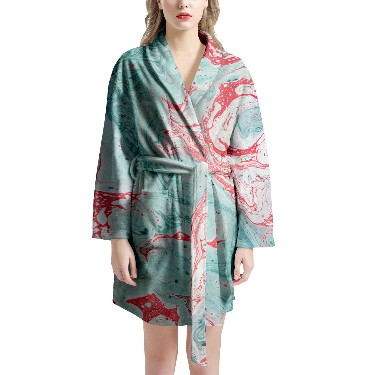 Mixed Red and Turquoise Marble Women's Robe-grizzshop