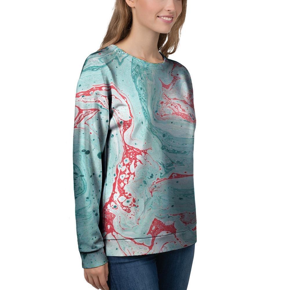 Mixed Red and Turquoise Marble Women's Sweatshirt-grizzshop