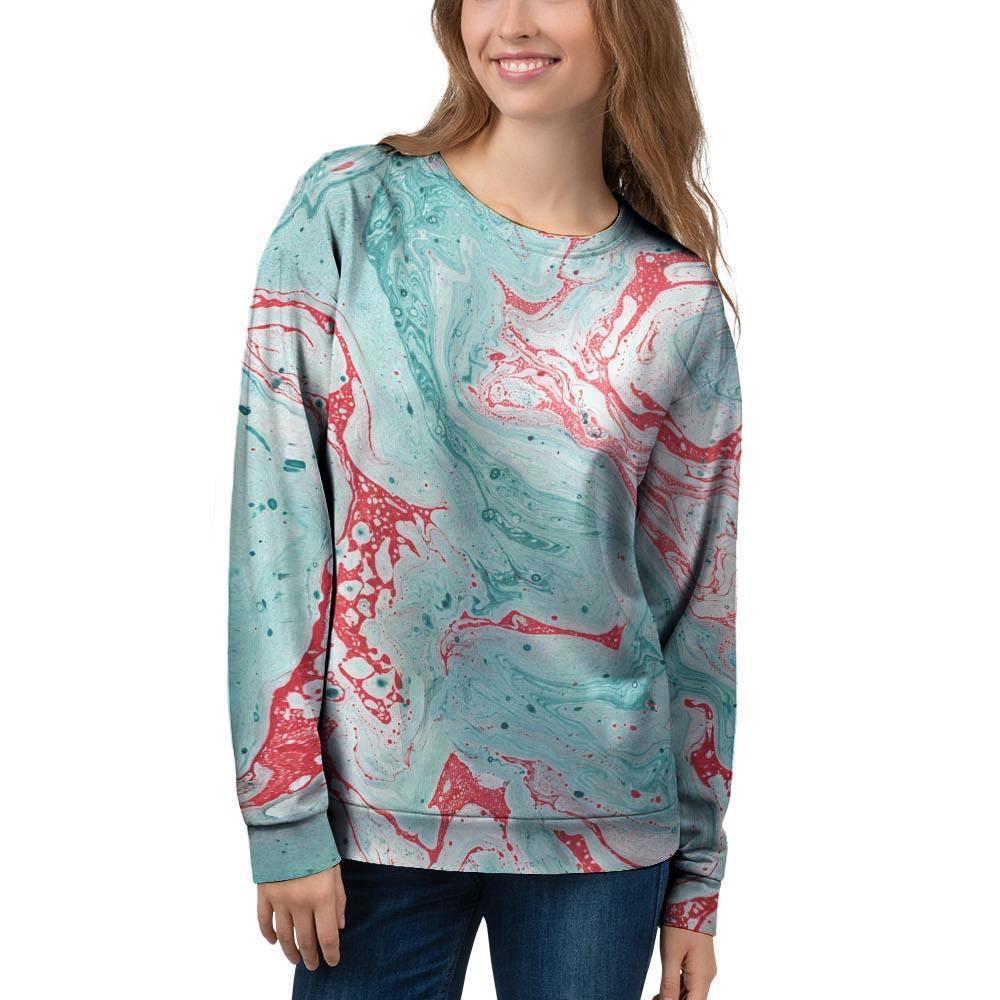 Mixed Red and Turquoise Marble Women's Sweatshirt-grizzshop