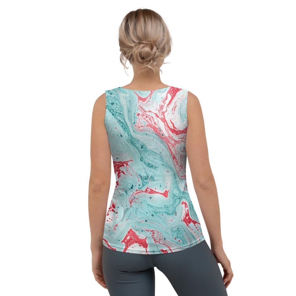 Mixed Red and Turquoise Marble Women's Tank Top-grizzshop