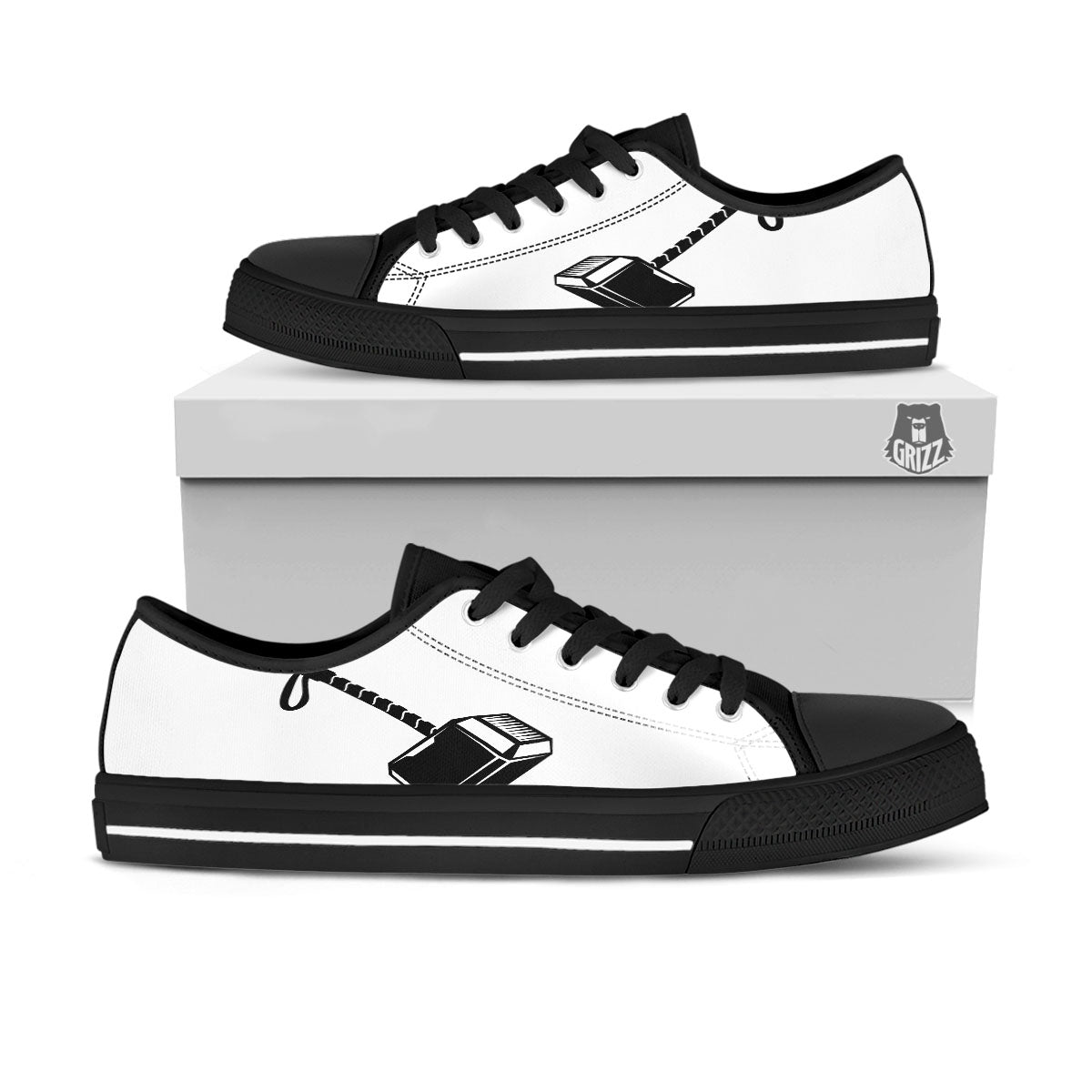 Mjolnir Hammer Of Thor Print Black Low Top Shoes-grizzshop