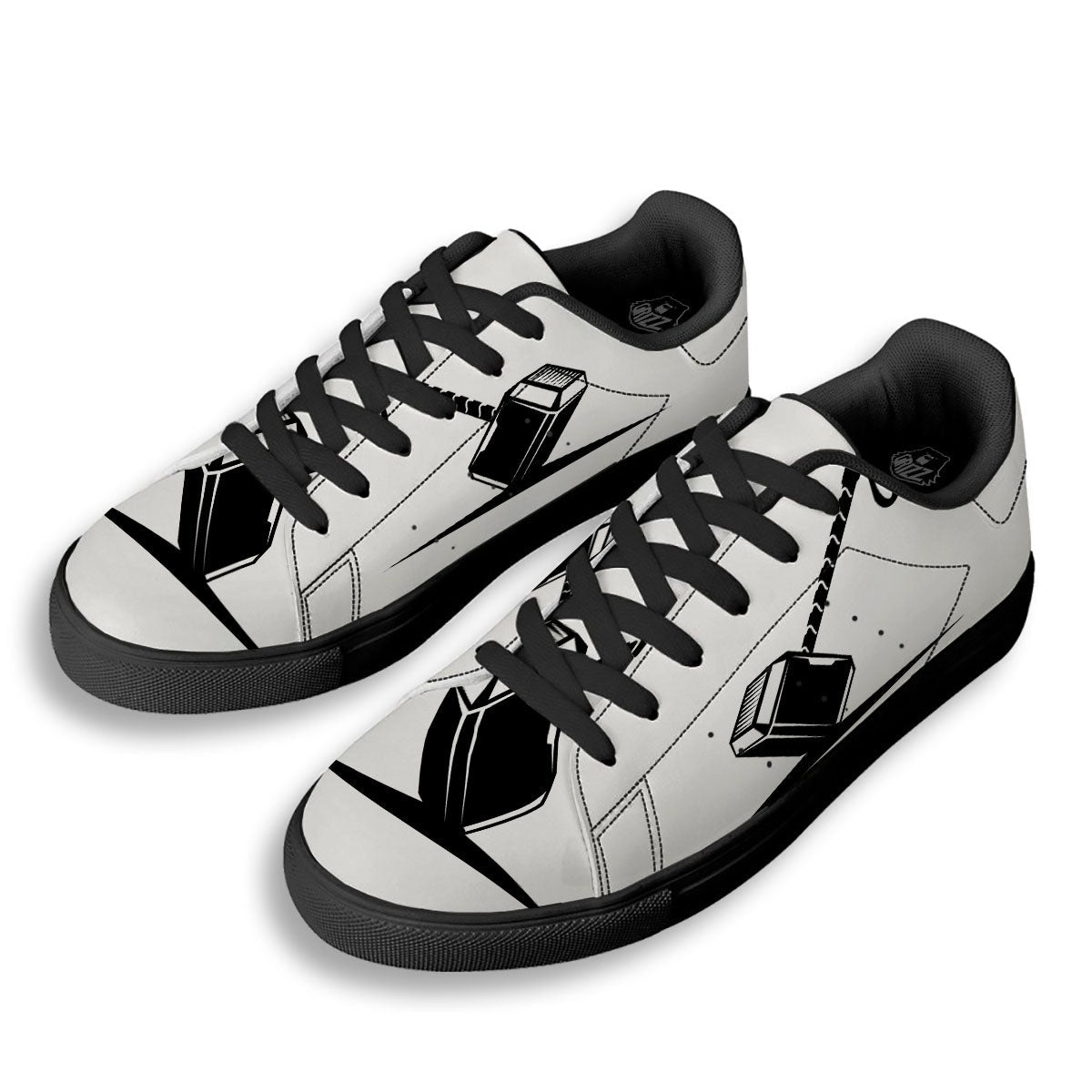 Mjolnir Hammer Of Thor Print Black Low Top Sneakers-grizzshop
