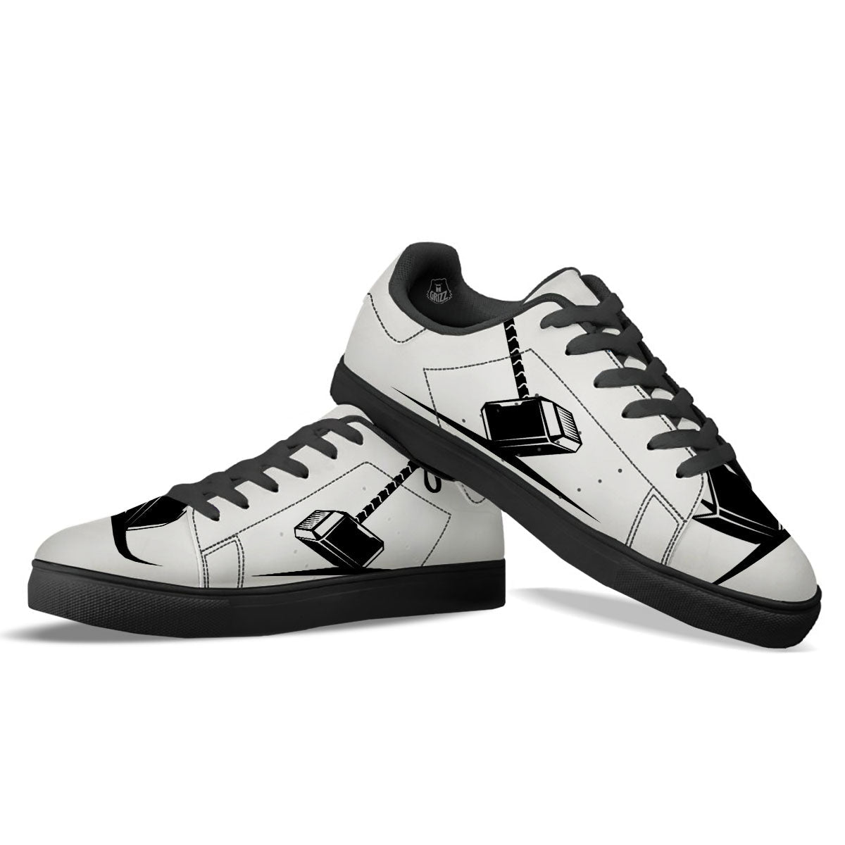 Mjolnir Hammer Of Thor Print Black Low Top Sneakers-grizzshop