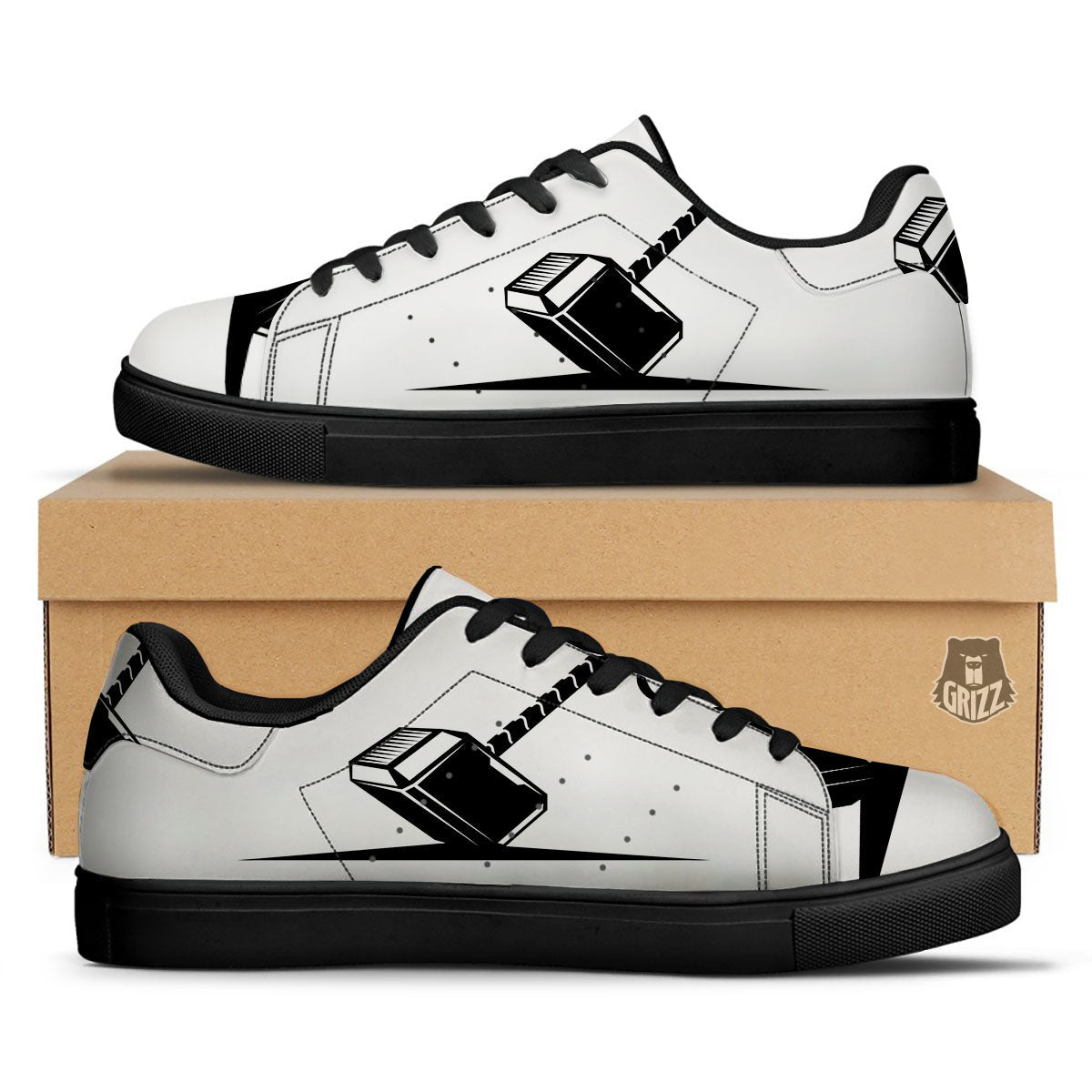 Mjolnir Hammer Of Thor Print Black Low Top Sneakers-grizzshop