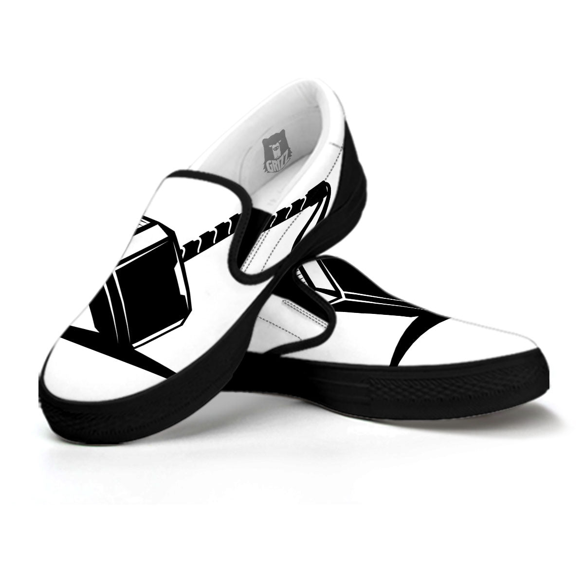 Mjolnir Hammer Of Thor Print Black Slip On Shoes-grizzshop