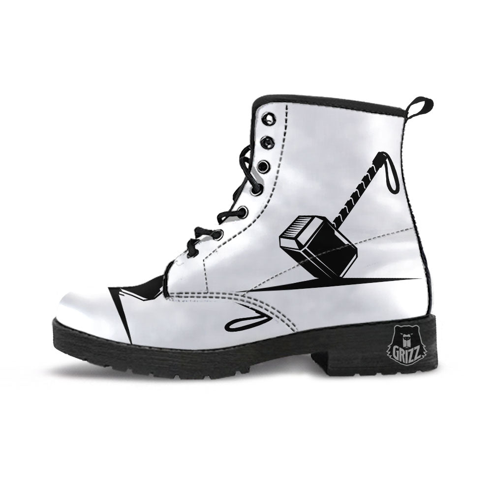 Mjolnir Hammer Of Thor Print Leather Boots-grizzshop