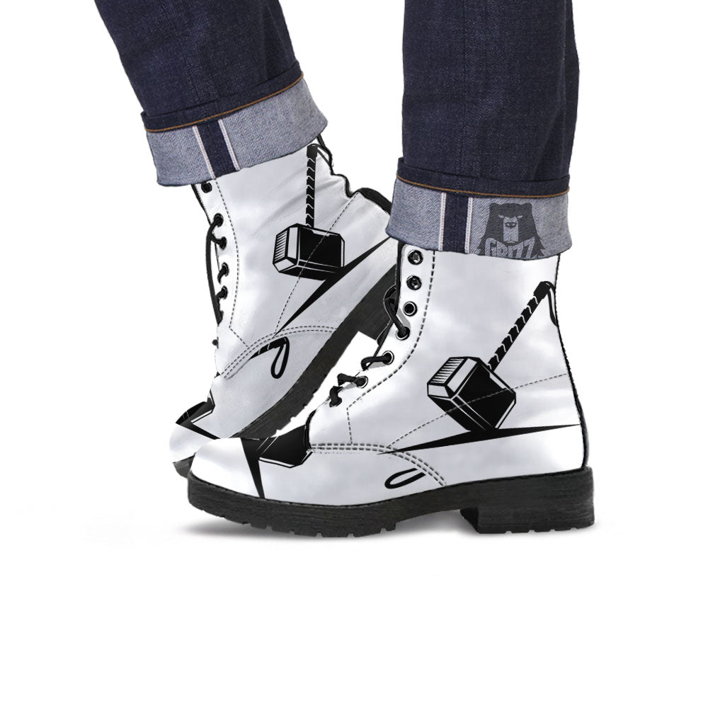 Mjolnir Hammer Of Thor Print Leather Boots-grizzshop