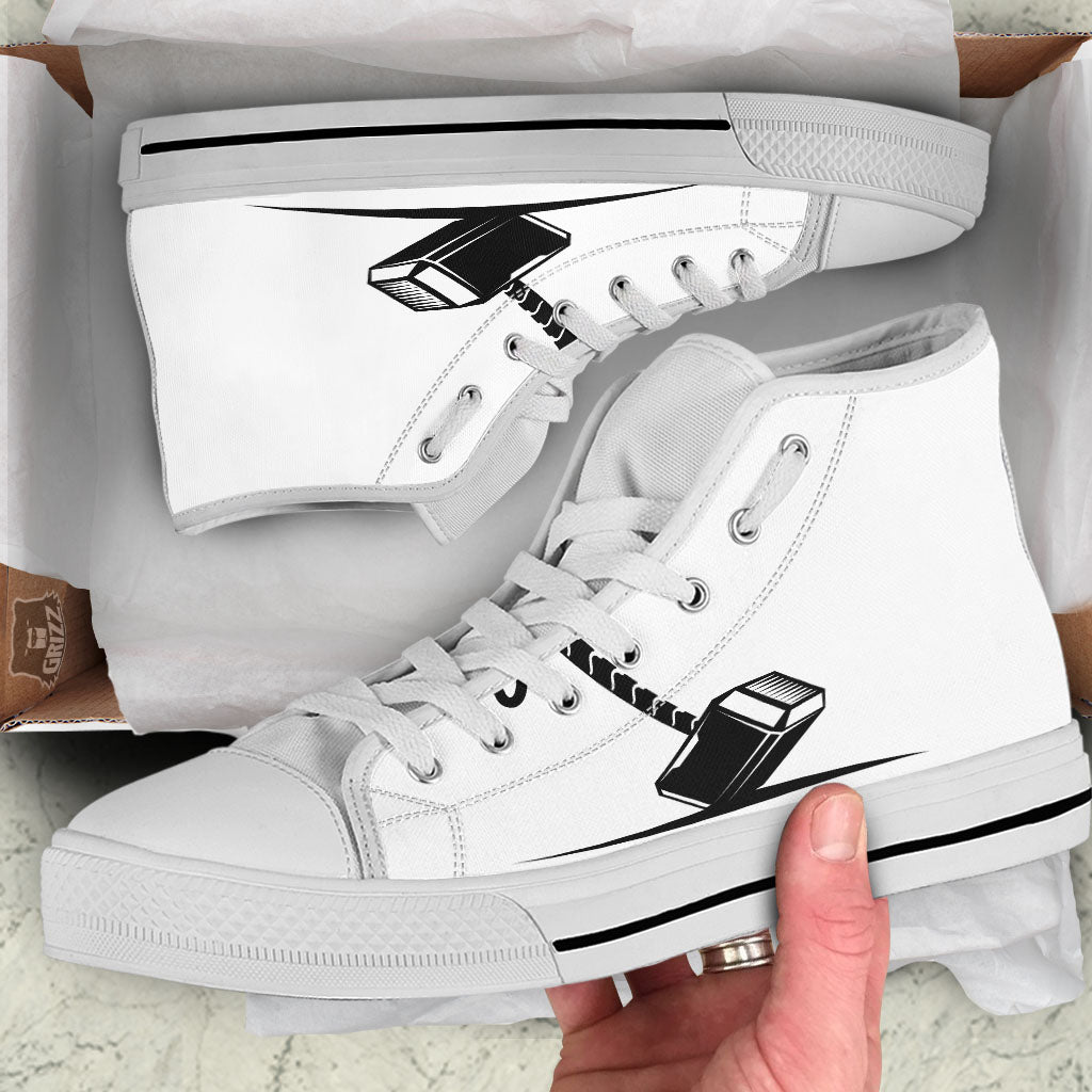Mjolnir Hammer Of Thor Print White High Top Shoes-grizzshop