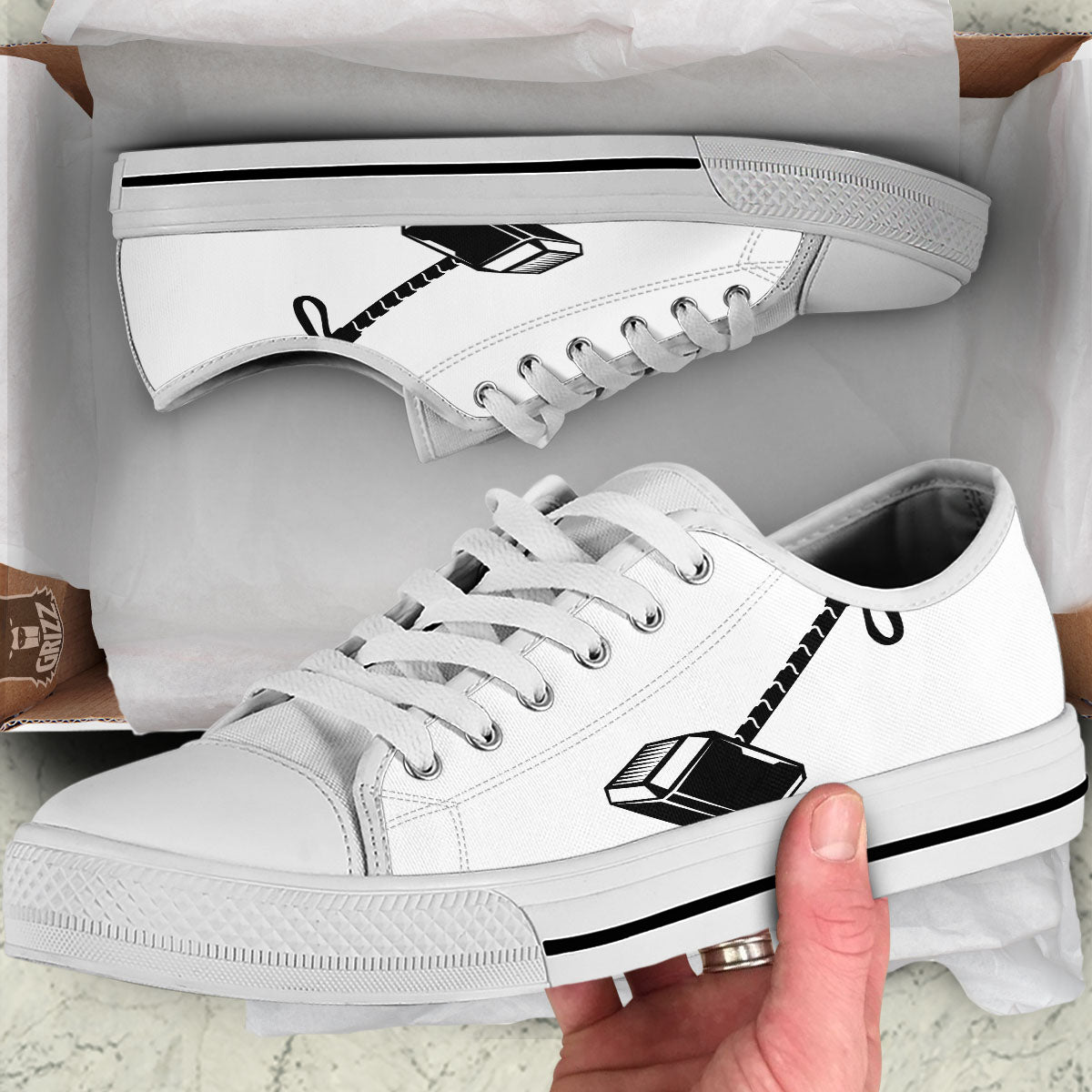 Mjolnir Hammer Of Thor Print White Low Top Shoes-grizzshop