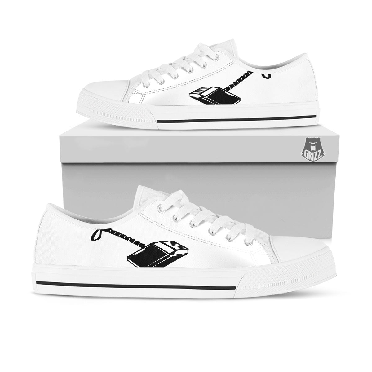 Mjolnir Hammer Of Thor Print White Low Top Shoes-grizzshop