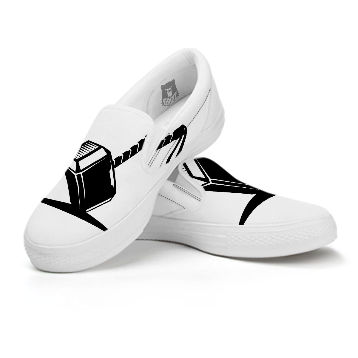 Mjolnir Hammer Of Thor Print White Slip On Shoes-grizzshop