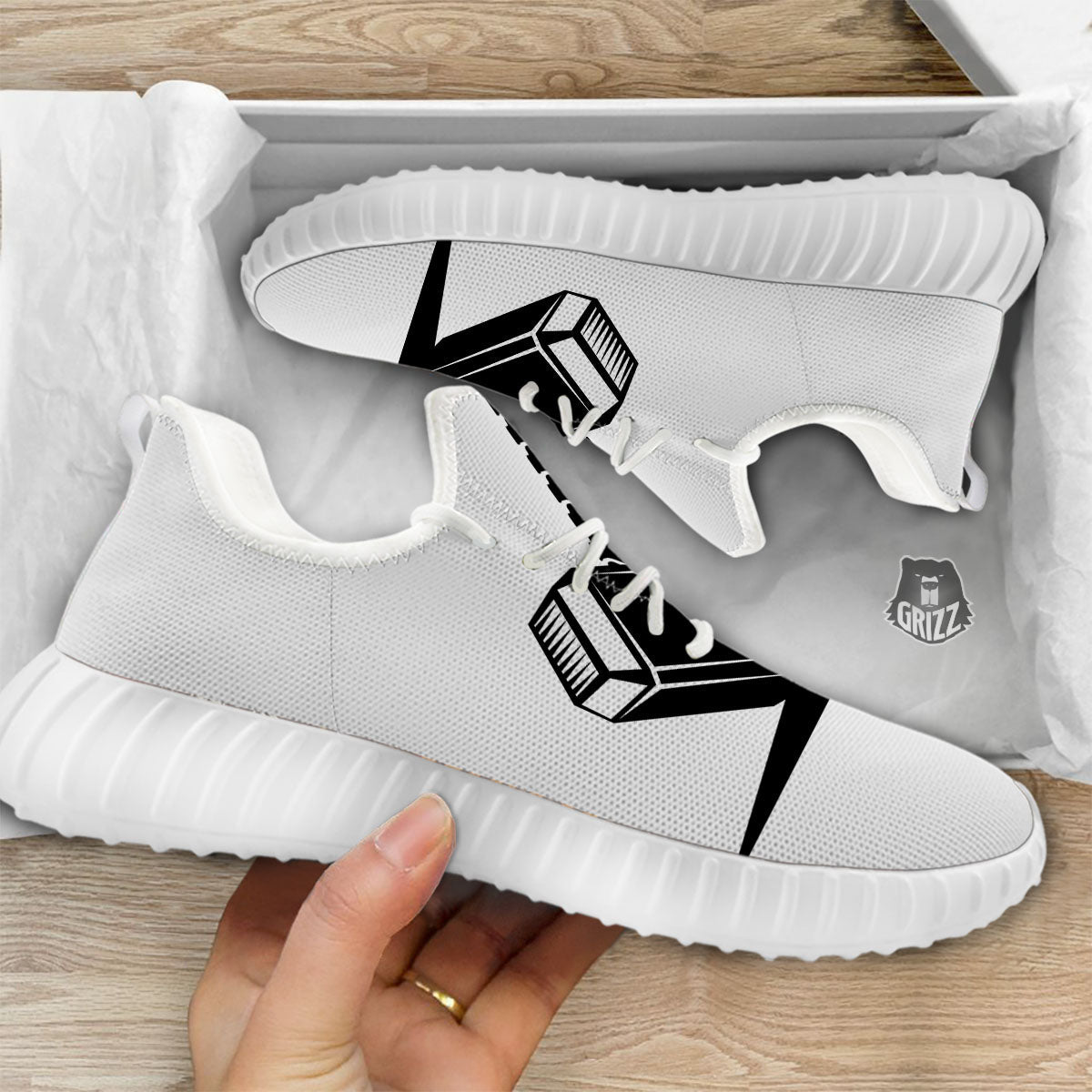 Mjolnir Hammer Of Thor Print White Walking Shoes-grizzshop
