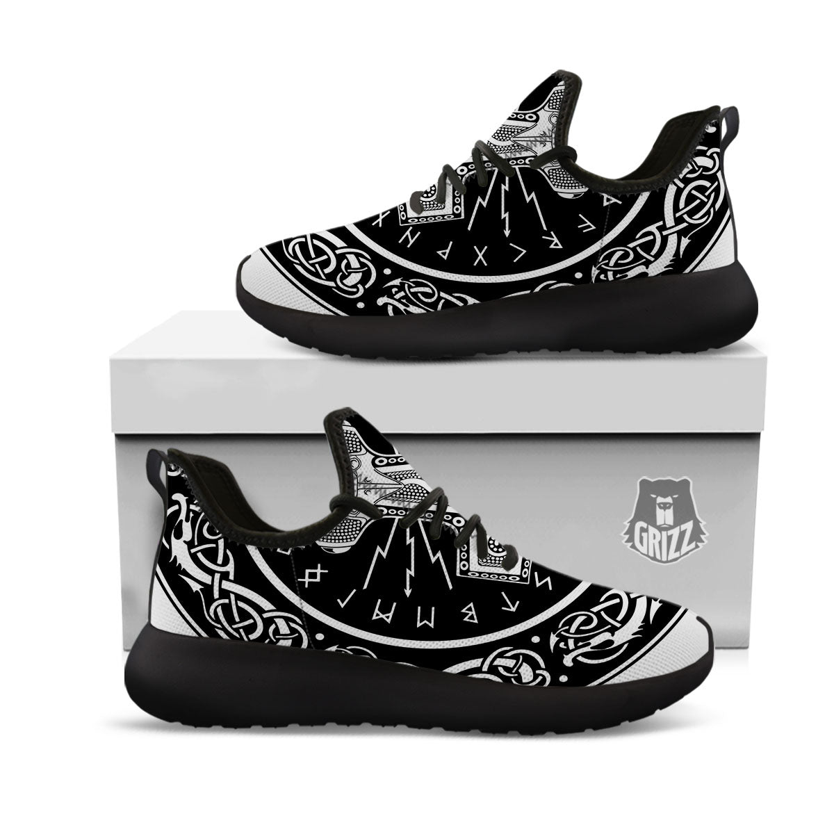 Mjolnir White And Black Print Black Athletic Shoes-grizzshop