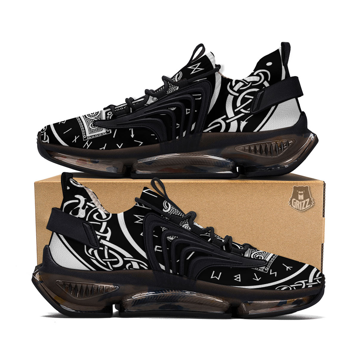 Mjolnir White And Black Print Black Gym Shoes-grizzshop