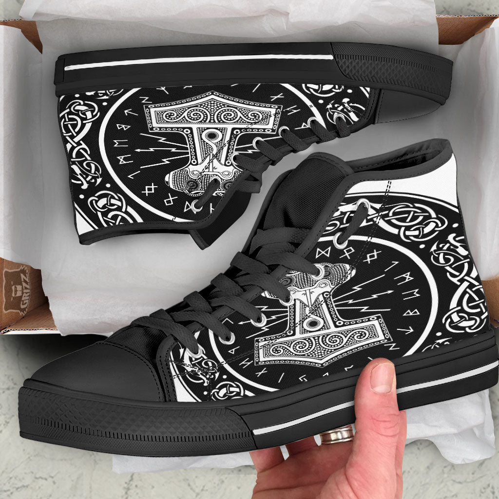 Mjolnir White And Black Print Black High Top Shoes-grizzshop