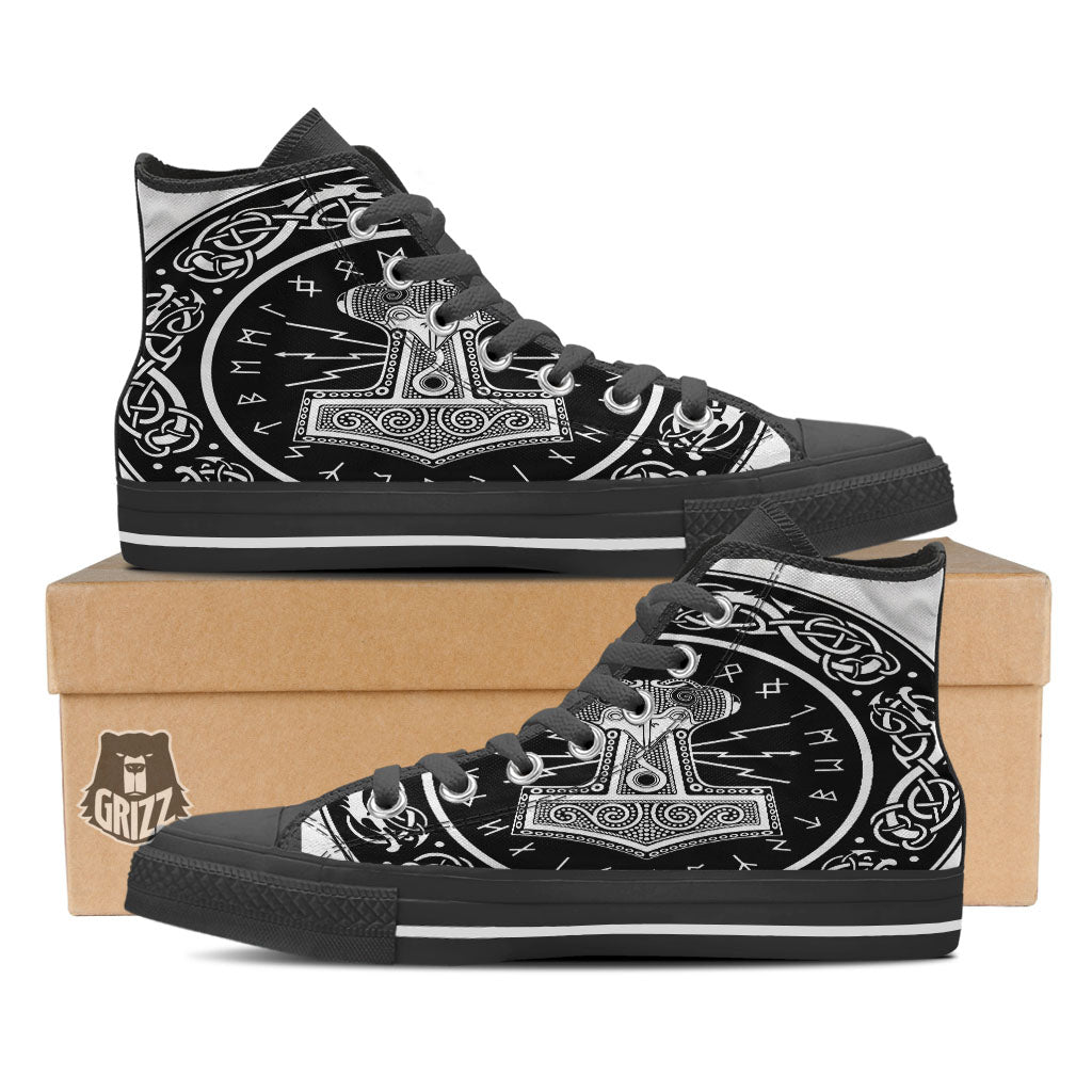 Mjolnir White And Black Print Black High Top Shoes-grizzshop