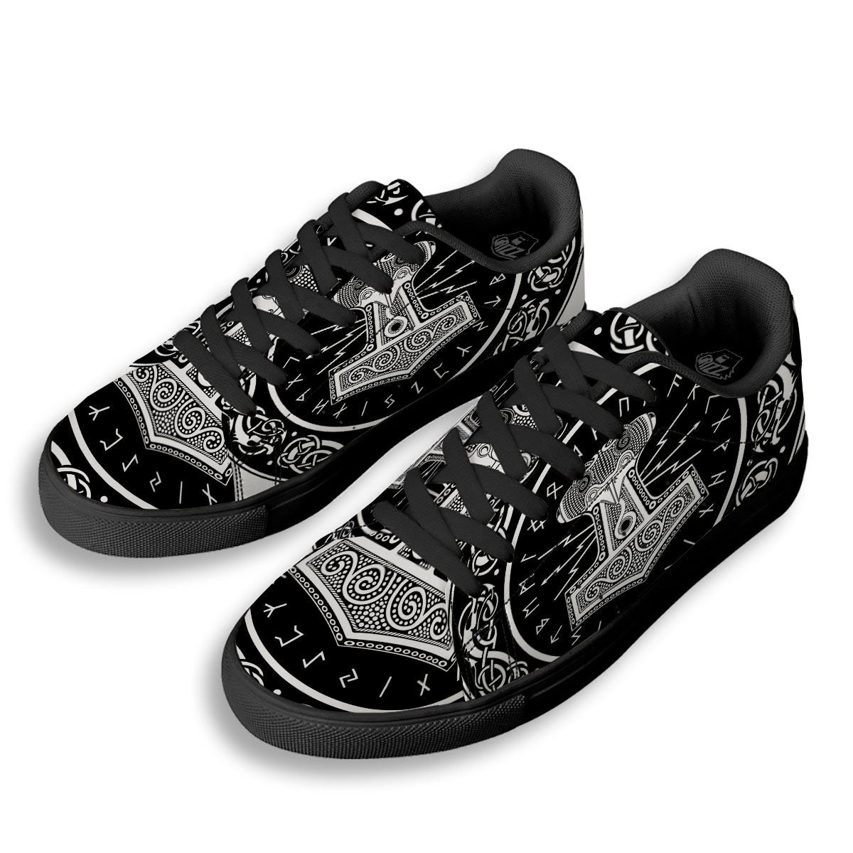 Mjolnir White And Black Print Black Low Top Sneakers-grizzshop